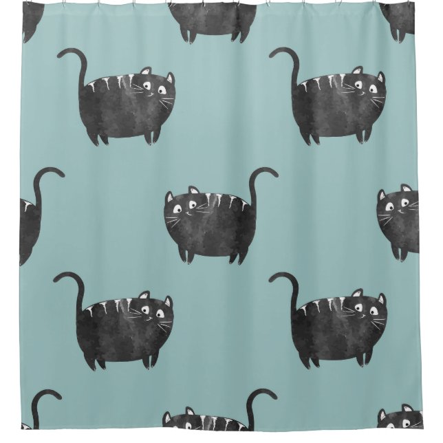 Rideaux De Douche Amusement Chat Noir : Aquarelle Vintage (Devant)