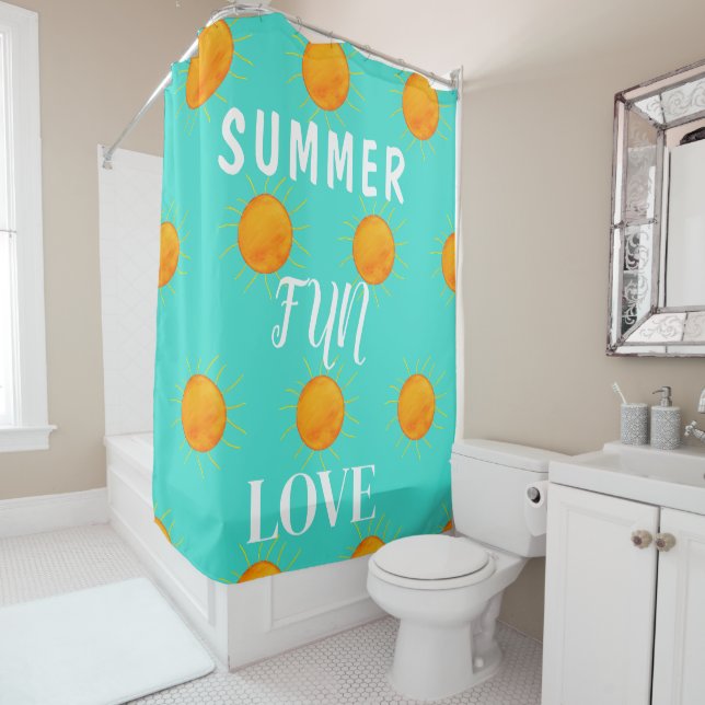 Rideaux De Douche Amusement Été Amour Turquoise  (En situation)