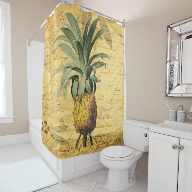 Rideaux De Douche Ananas calligraphie rustique élégant attractif (En situation)