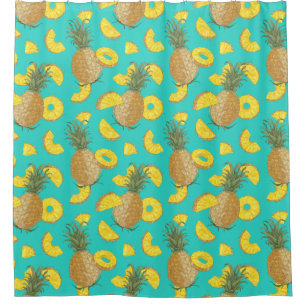 Rideaux De Douche Ananas En Couleur Turquoise