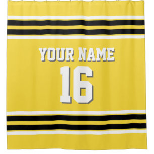 Rideaux De Douche Ananas Jaune Noir Blanc Grilles Sport Jersey