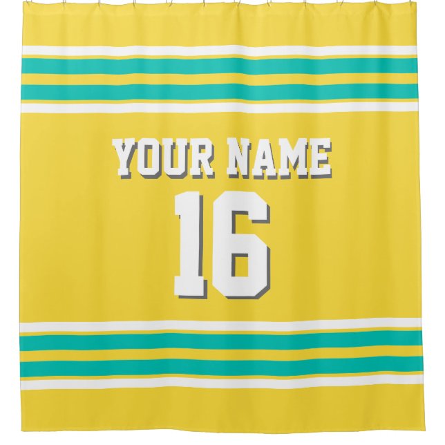 Rideaux De Douche Ananas Jaune Turquoise Blanc rayures Sport Jersey (Devant)