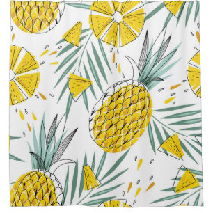 Rideaux De Douche Ananas juteux : motif vintage brillant.