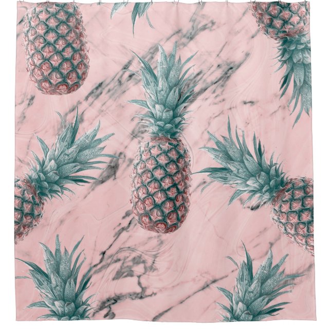 Rideaux De Douche Ananas & marbre rose Swirl moderne Tropical Chic (Devant)