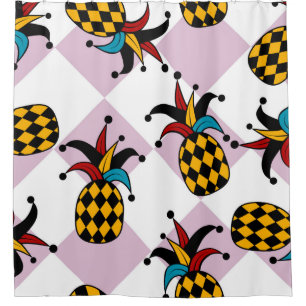 Rideaux De Douche Ananas stylisé. Arlequin casquette et rhombus. Mer