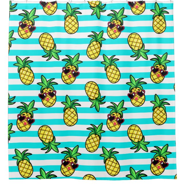 Rideaux De Douche Ananas Tropical : Motif de lunettes de soleil Retr (Devant)