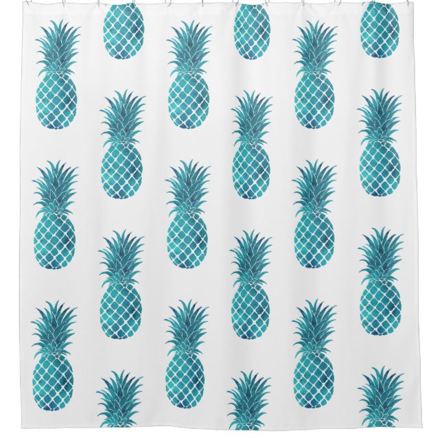Rideaux De Douche Ananas tropicaux Turquoise Aqua (Devant)