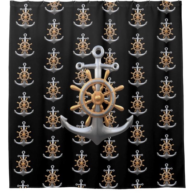 Rideaux De Douche Anchor and Ship's Wheel Shower Curtain (Devant)