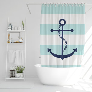 Rideaux De Douche Ancre bleue sur les rayures de menthe
