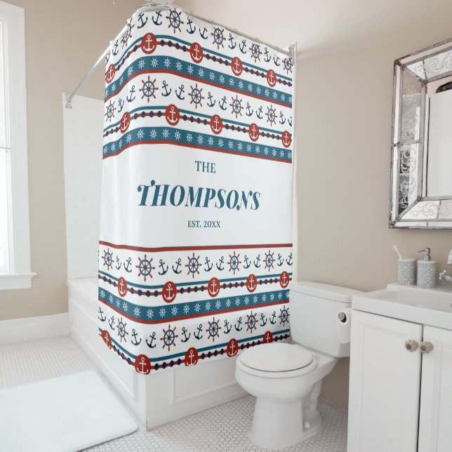 Rideaux De Douche Ancre nautique Mariage Anniversaire idée cadeau (En situation)