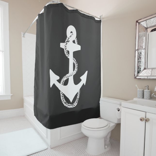 RIDEAUX DE DOUCHE ANCRE NAUTIQUE + ROPE | (En situation)