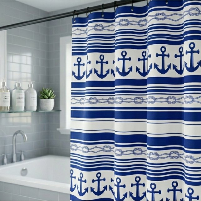 Rideaux De Douche Ancres Nautiles Cordes Et Rayures (Créateur téléchargé)