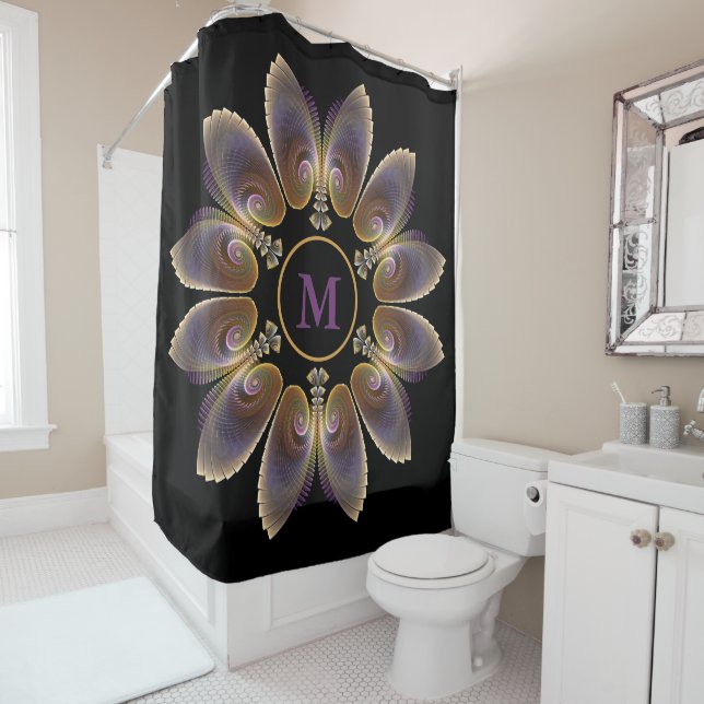 Rideaux De Douche Ange Abstraite ailes Mandala Monogramme fractal (En situation)