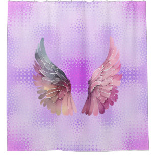 Rideaux De Douche Ange rose et mauve ailes dans un arrière - plan ma