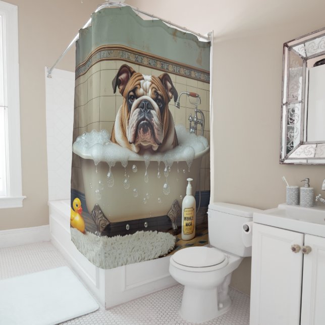 Rideaux De Douche Anglais Bulldog Sloppy Sleepy mignon drôle (En situation)