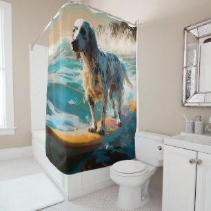 Rideaux De Douche Anglais Setter Beach Surfing Painting