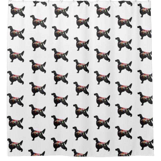 Rideaux De Douche Anglais Setter Chien race Bohème Floral Silhouett (Devant)