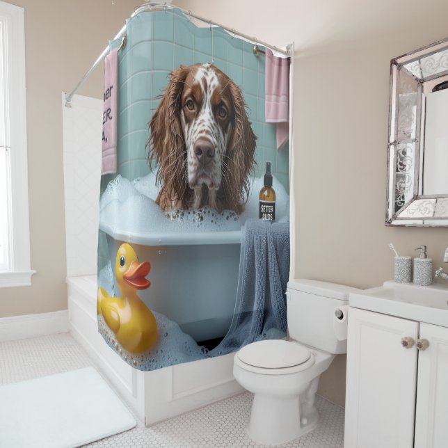 Rideaux De Douche Anglais Setter Sloppy Sleepy mignon drôle (En situation)