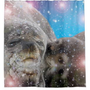 Rideaux De Douche animal,Mère et bébé phoque