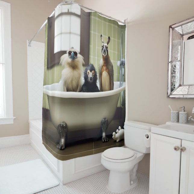 Rideaux De Douche Animaux amusants dans la salle de bain (En situation)