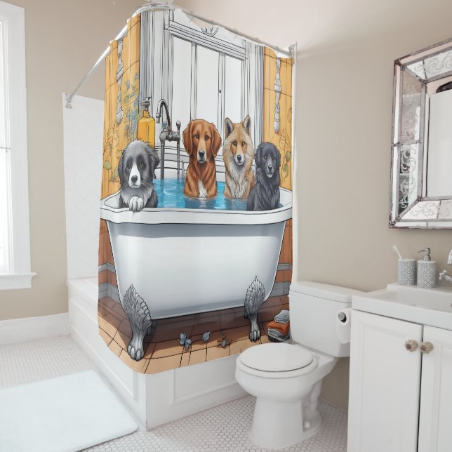 Rideaux De Douche Animaux amusants dans le bain (En situation)
