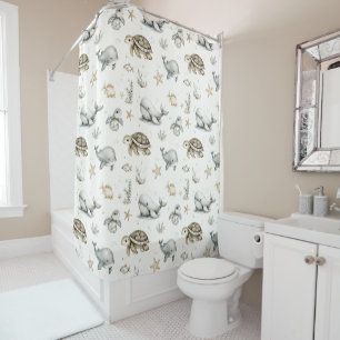 Rideaux De Douche Animaux Bébés Océan Aquarelle Mignons