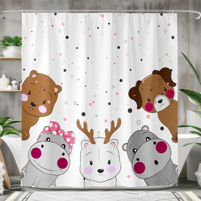 Rideaux De Douche Animaux de dessin animé mignons et neutres  (Créateur téléchargé)