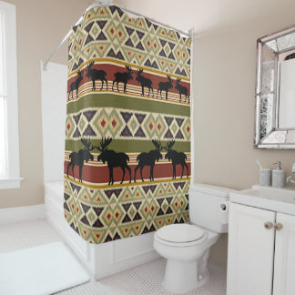 Rideaux De Douche Animaux de la faune de l'orignal Rouge vert Ochre 