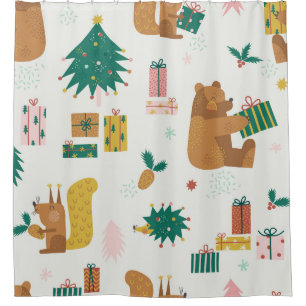Rideaux De Douche Animaux de la forêt de Noël : Vibe Vintage