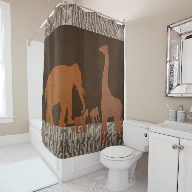 Rideaux De Douche Animaux de la jungle safari marron (En situation)