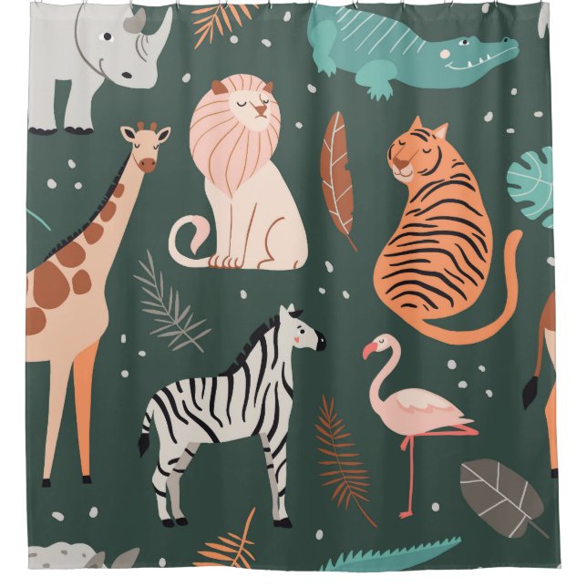 Rideaux De Douche Animaux exotiques : Motif Tropical foncé pour enfa (Devant)