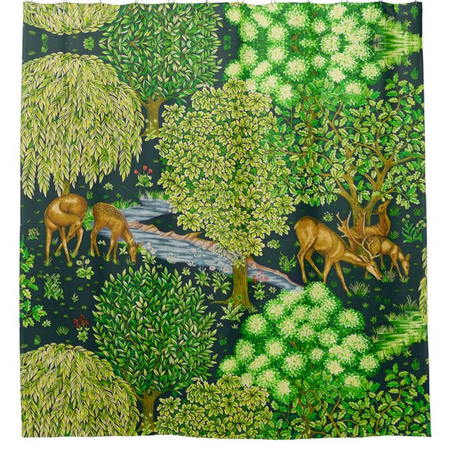 Rideaux De Douche ANIMAUX FORESTIERS, DEERS PAR UN BROOK Green Blue  (Devant)