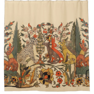 RIDEAUX DE DOUCHE ANIMAUX FORESTIERS, LEOPARD, JACKALS, RABBITS, FLE