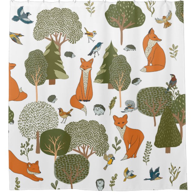 Rideaux De Douche Animaux forestiers : renards, oiseaux motifs (Devant)