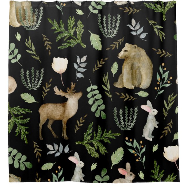 Rideaux De Douche Animaux mignons : Aquarelle Tirée À La Main. (Devant)