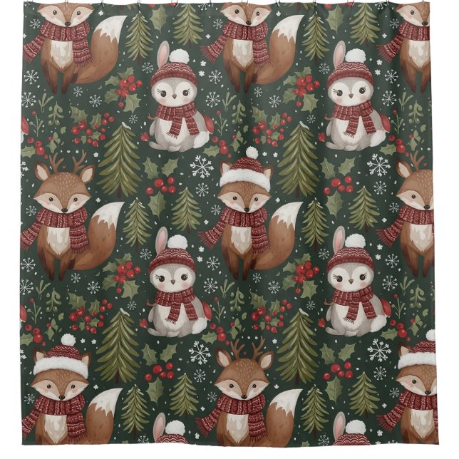 Rideaux De Douche Animaux mignons de la forêt - Motif d'hiver (Devant)