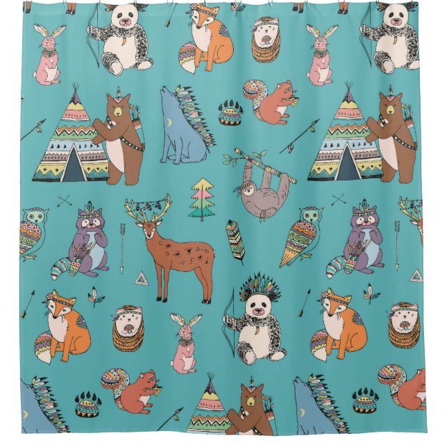 Rideaux De Douche Animaux tribaux : motif forestier. (Devant)