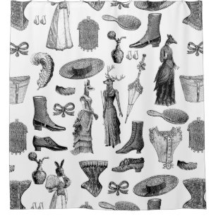 Rideaux De Douche animaux victoriens antiques noir blanc toile femme