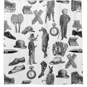 Rideaux De Douche animaux victoriens antiques noir blanc toile homme