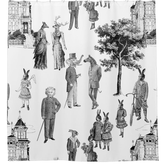 Rideaux De Douche animaux victoriens antiques toile anthropomorphiqu (Devant)