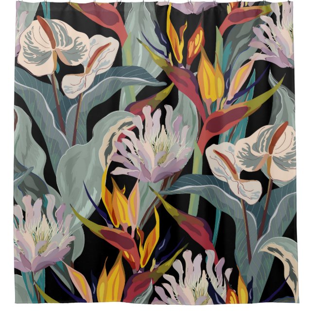 Rideaux De Douche Anthurium Strelitzia : Splendeur Vintage tropicale (Devant)