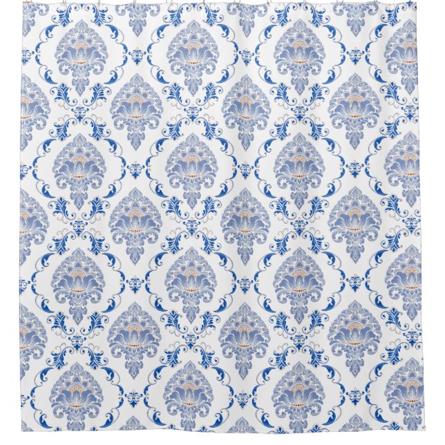 Rideaux De Douche Antique croyant cobalt bleu et blanc Victorian (Devant)