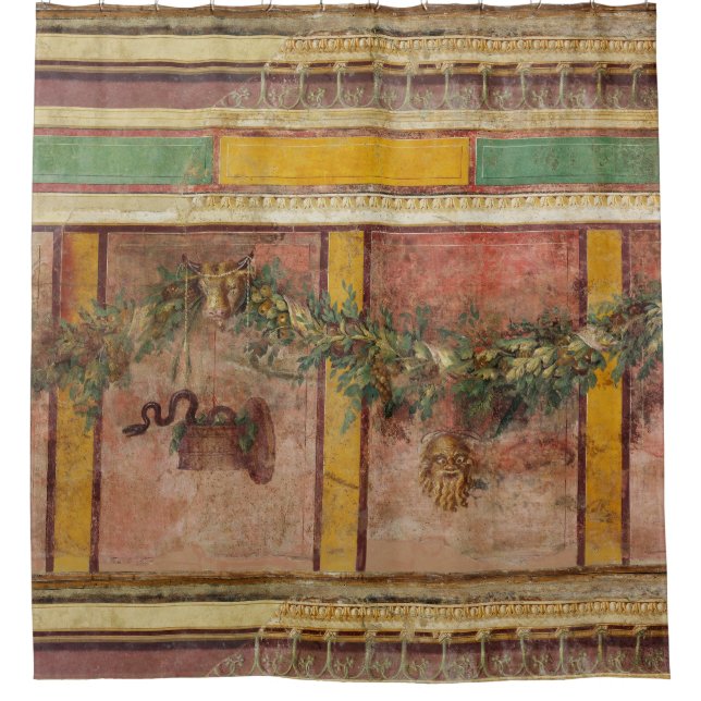 RIDEAUX DE DOUCHE ANTIQUE ROMAN FRESCO,SATYR MASK,GARLAND,FRUITS  (Devant)