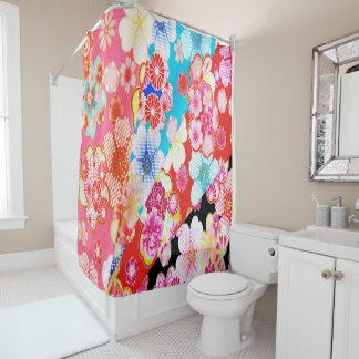 Rideaux De Douche Antique rose bleu rouge japonais Kimono floral