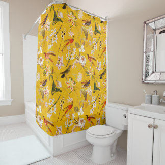 Rideaux De Douche Antique Tropical Hummingbird Jungle Motif Jaune