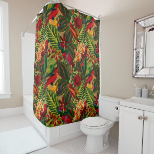 Rideaux De Douche Antique Tropical Parrots Jungle Motif