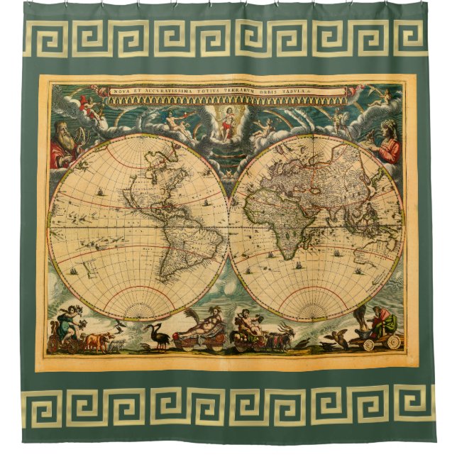 Rideaux De Douche Antique World Map - 1664 (Devant)