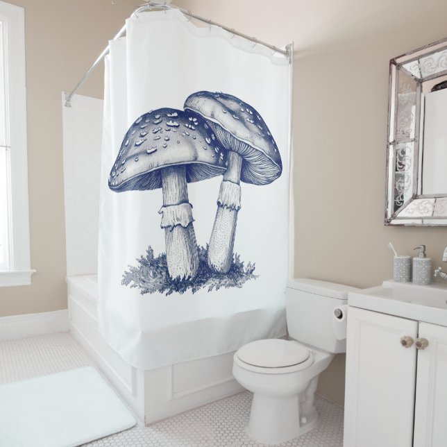 Rideaux De Douche Antiquité de dessin de champignon (En situation)