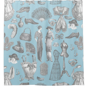 Rideaux De Douche antiquité edwardienne mode vintage dames bleu