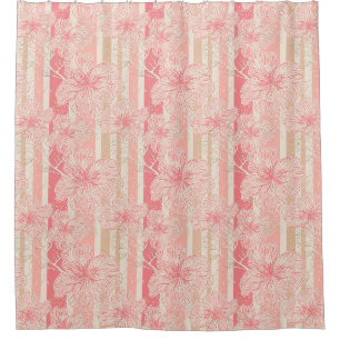 Rideaux De Douche Apricot motif à rayures florales rose